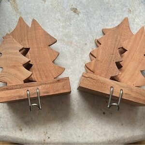 Set of 2 Crate&Barrel Natural Wood Stocking Hooks